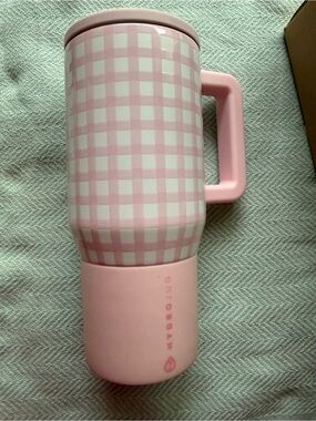 Hydrojug Pink Gingham 20oz Travel Mug - Insulated Handle Cup